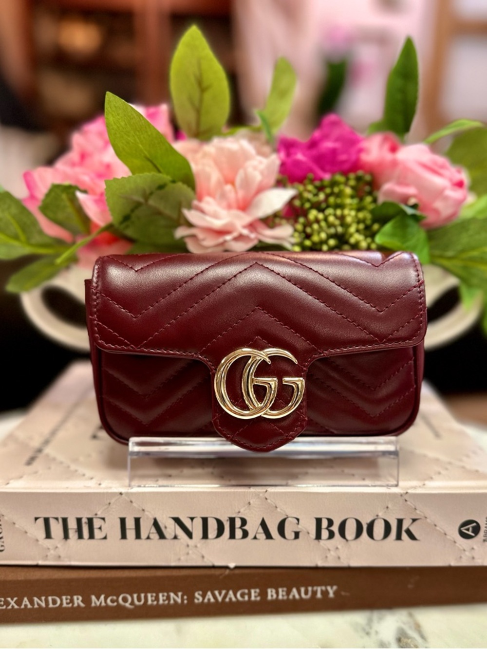 Gucci Burgundy Crossbody Bag with Gold Accents